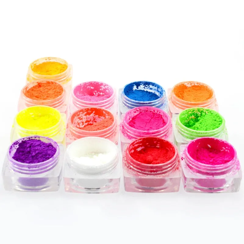 1 Box Neon Pigment Powder Nail Fluorescence Gradient Glitter Summer Shinny Dust Ombre DIY Nail Art Decor Manicure CHYE01-13-1