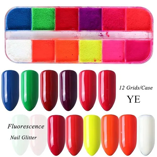 1 Box Neon Pigment Powder Nail Fluorescence Gradient Glitter Summer Shinny Dust Ombre DIY Nail Art Decor Manicure CHYE01-13-1