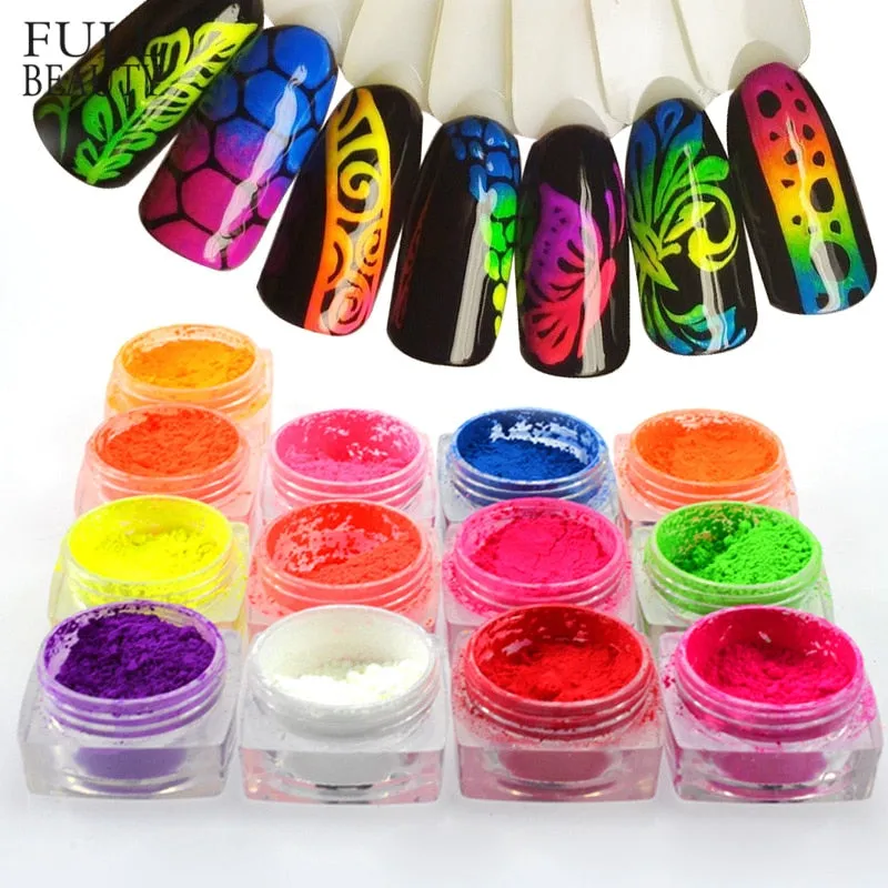 1 Box Neon Pigment Powder Nail Fluorescence Gradient Glitter Summer Shinny Dust Ombre DIY Nail Art Decor Manicure CHYE01-13-1