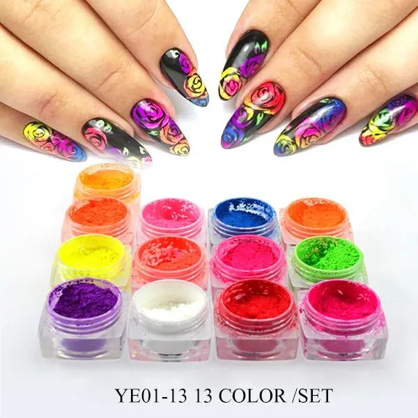 1 Box Neon Pigment Powder Nail Fluorescence Gradient Glitter Summer Shinny Dust Ombre DIY Nail Art Decor Manicure CHYE01-13-1