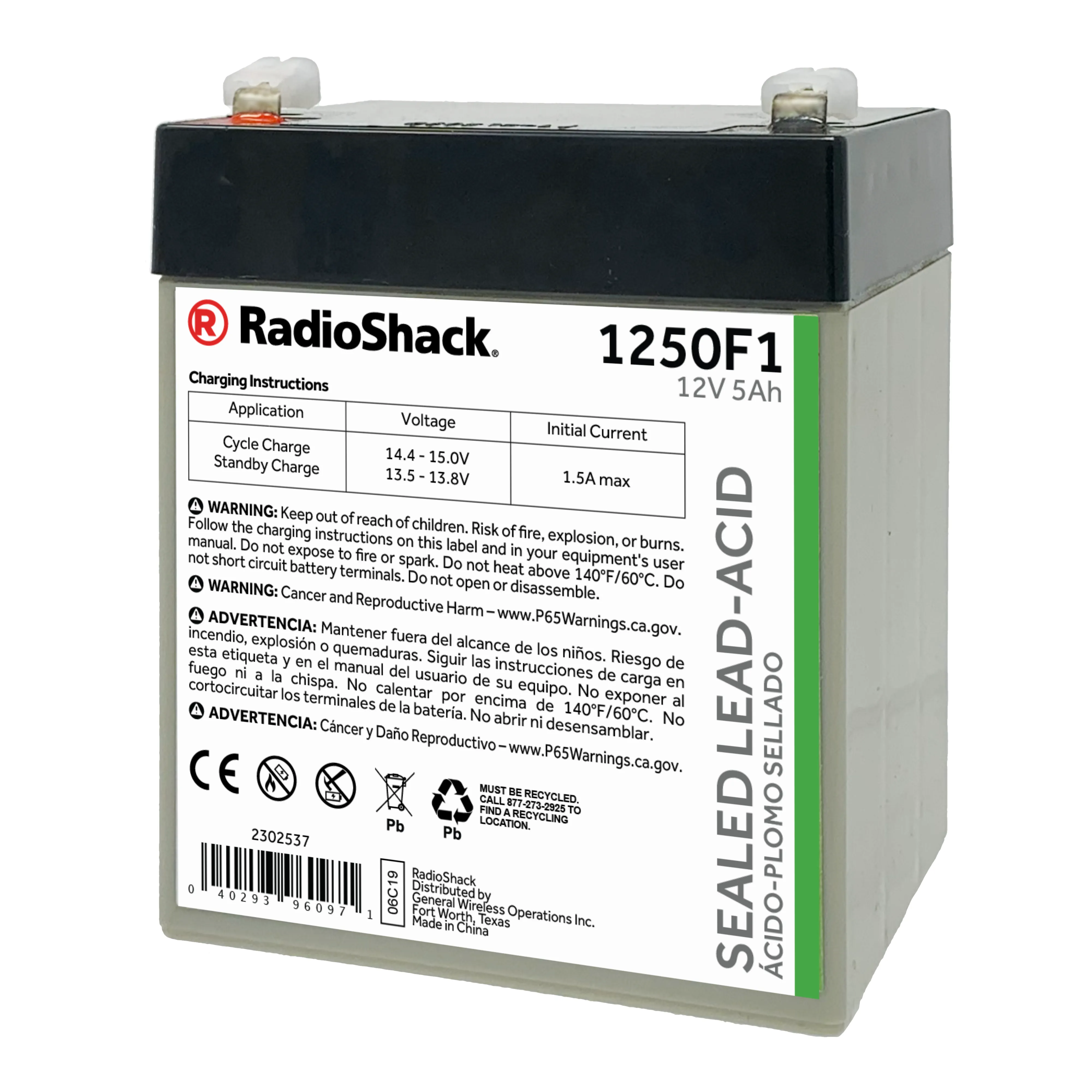 12V 5Ah Sealed Lead-Acid (SLA) Rechargeable Battery