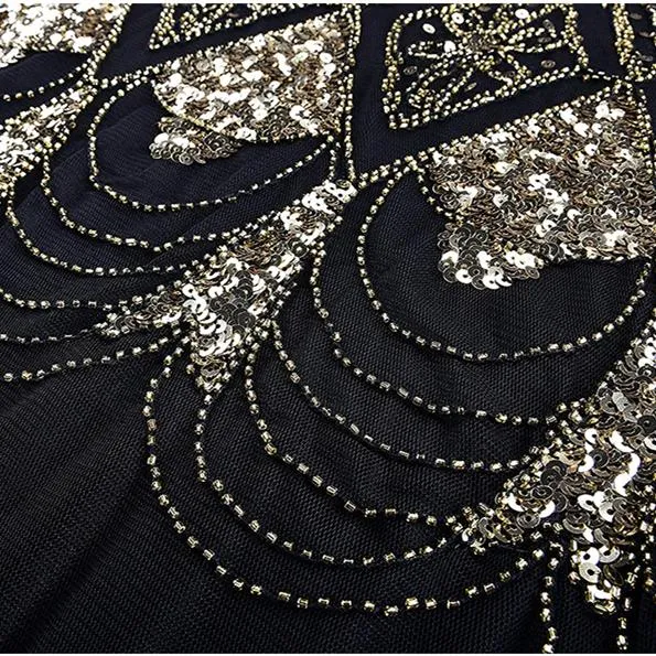 1920s Vintage sequins lace patchwork premium evening gowns bridesmaid party prom maxi dress evening gown