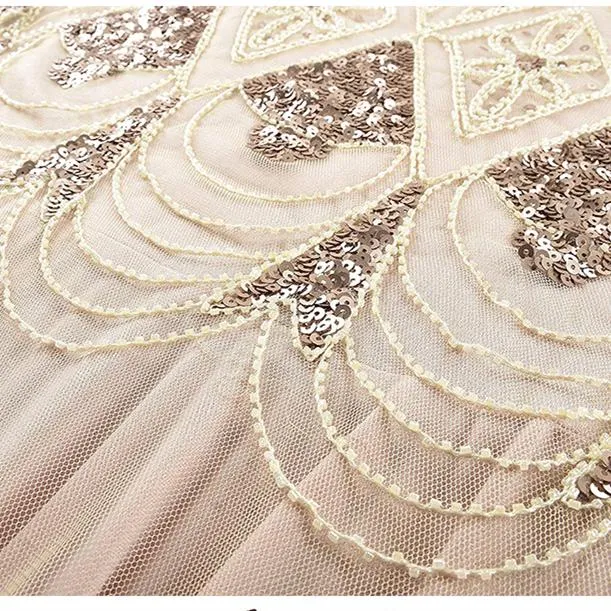 1920s Vintage sequins lace patchwork premium evening gowns bridesmaid party prom maxi dress evening gown