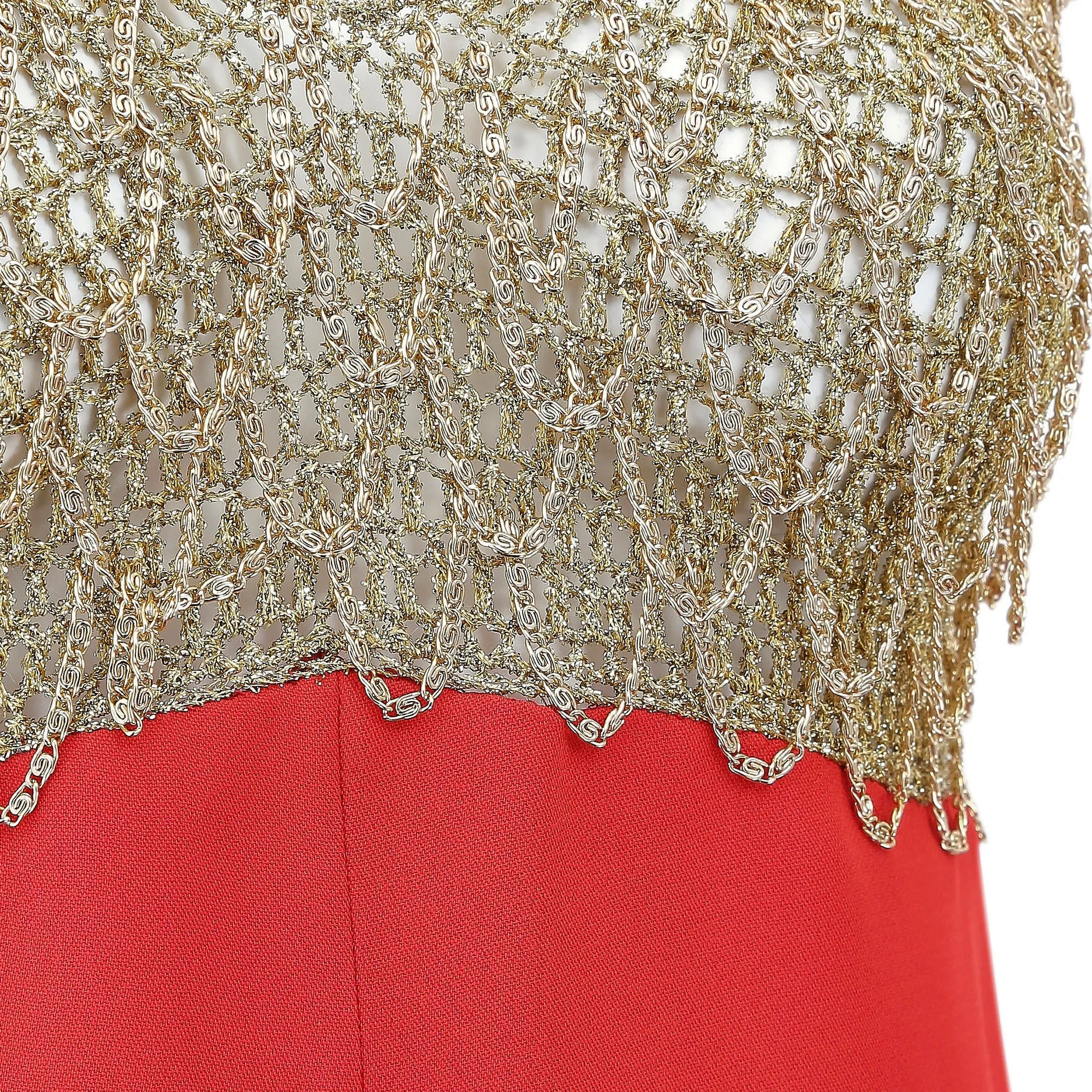 1970s Loris Azzaro Gold Chain and Red Crepe Maxi Dress