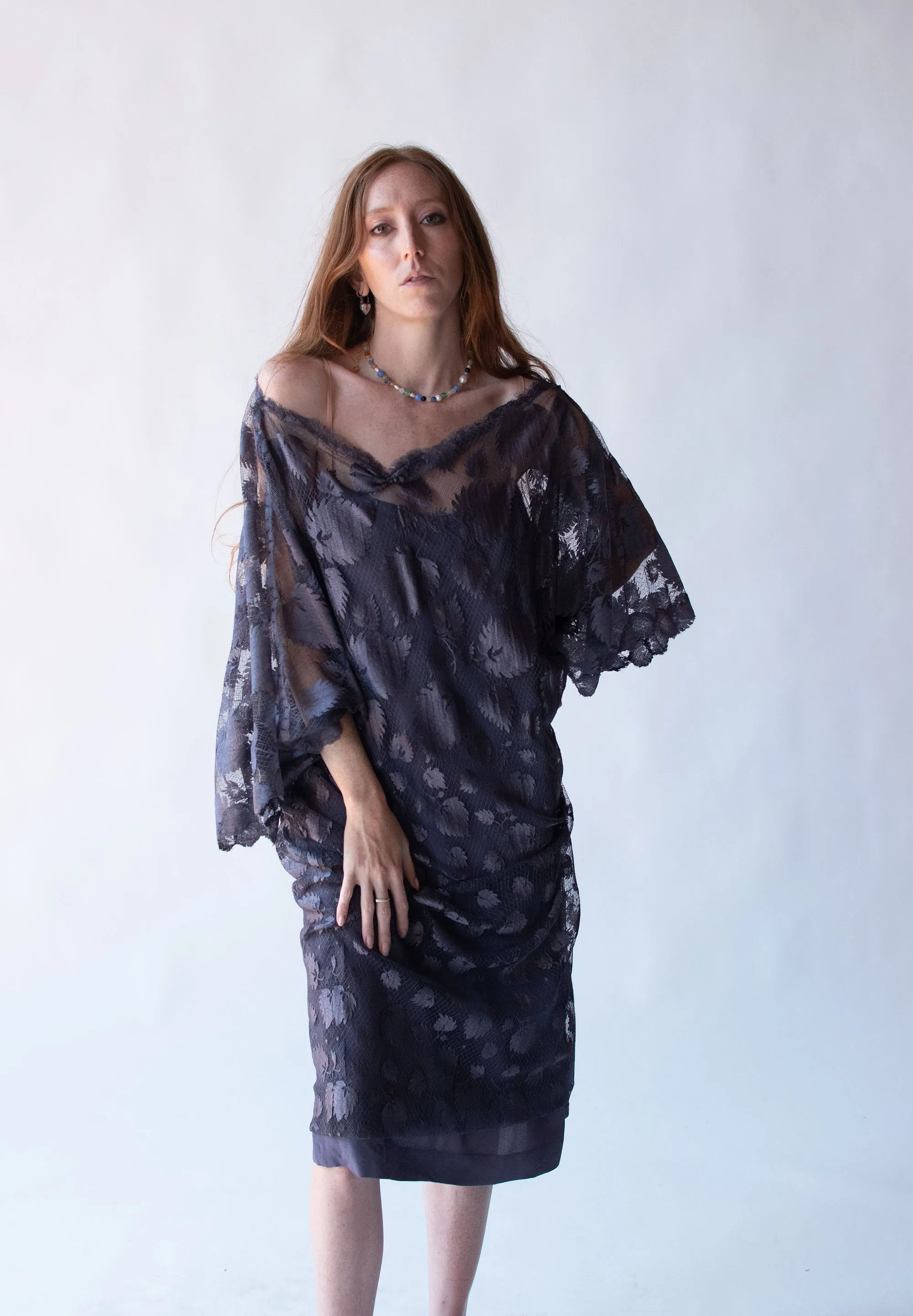 1980s Mauve Lace Dress