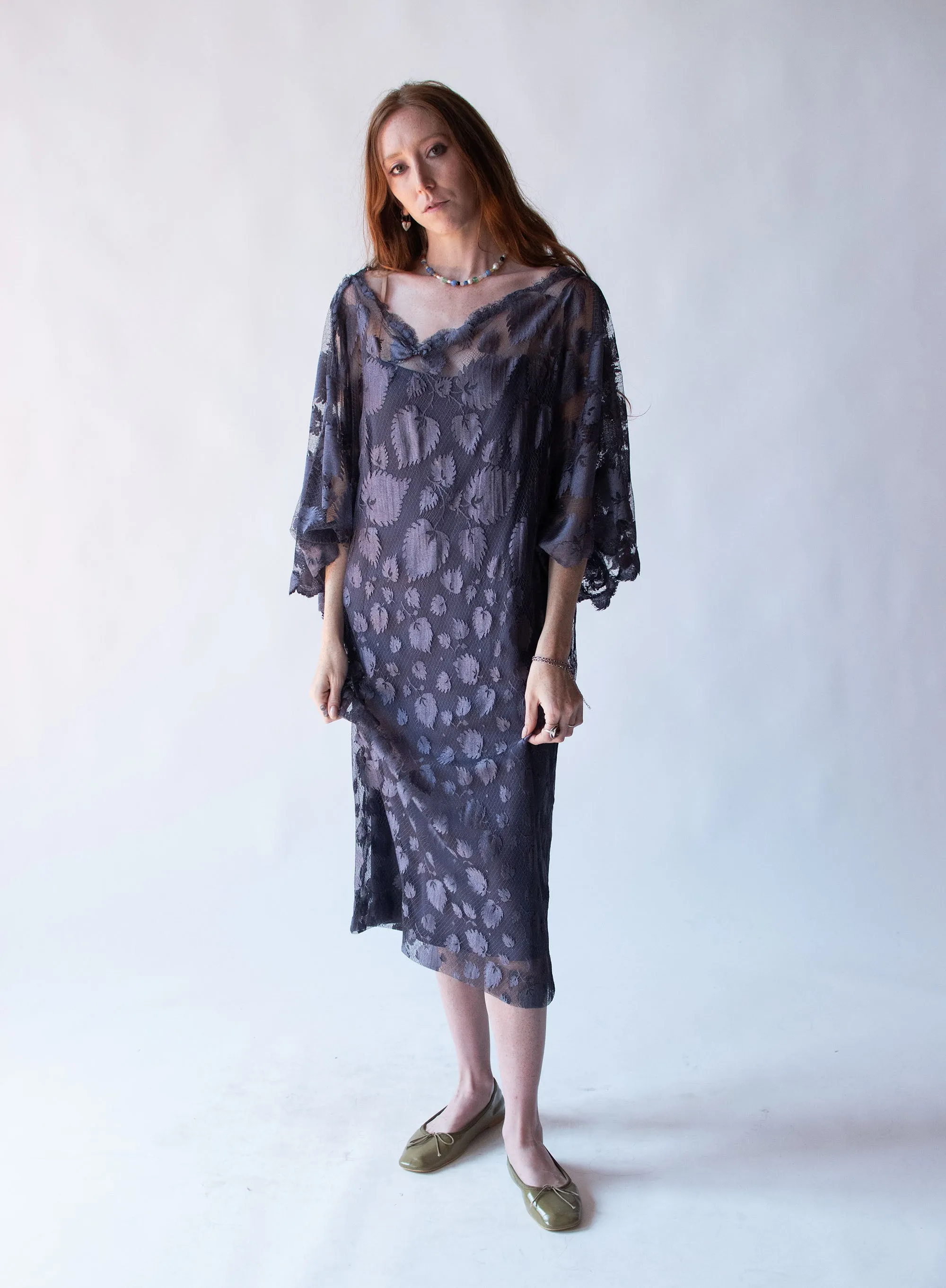 1980s Mauve Lace Dress