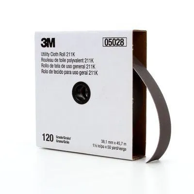 3M 211K 05028 Utility Cloth Roll, 50 yd L, 1-1/2 in W, 120 Grit, Fine, Aluminum Oxide Abrasive