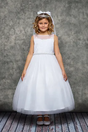 466 Venetian Lace Illusion Girls Dress