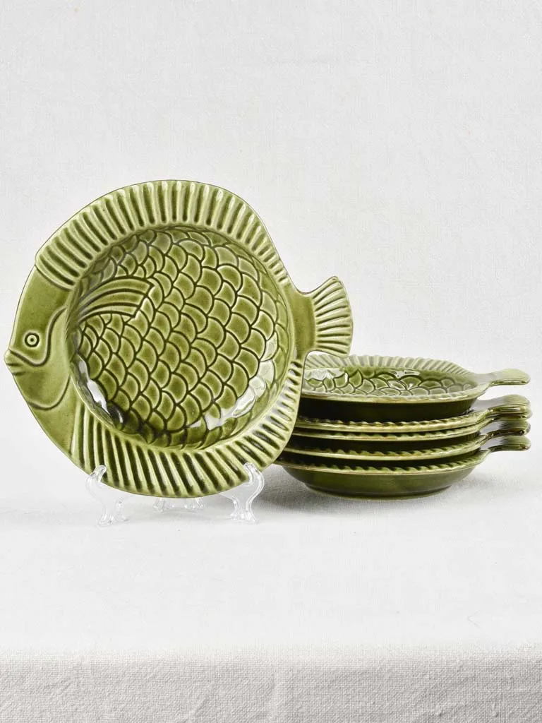 6 green fish shaped bowls 10¼"