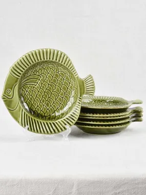 6 green fish shaped bowls 10¼"