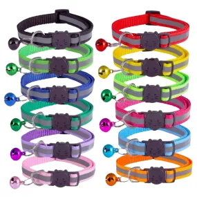 Adjustable Reflective Nylon Cat Collar With Bell - Large/Light Pink