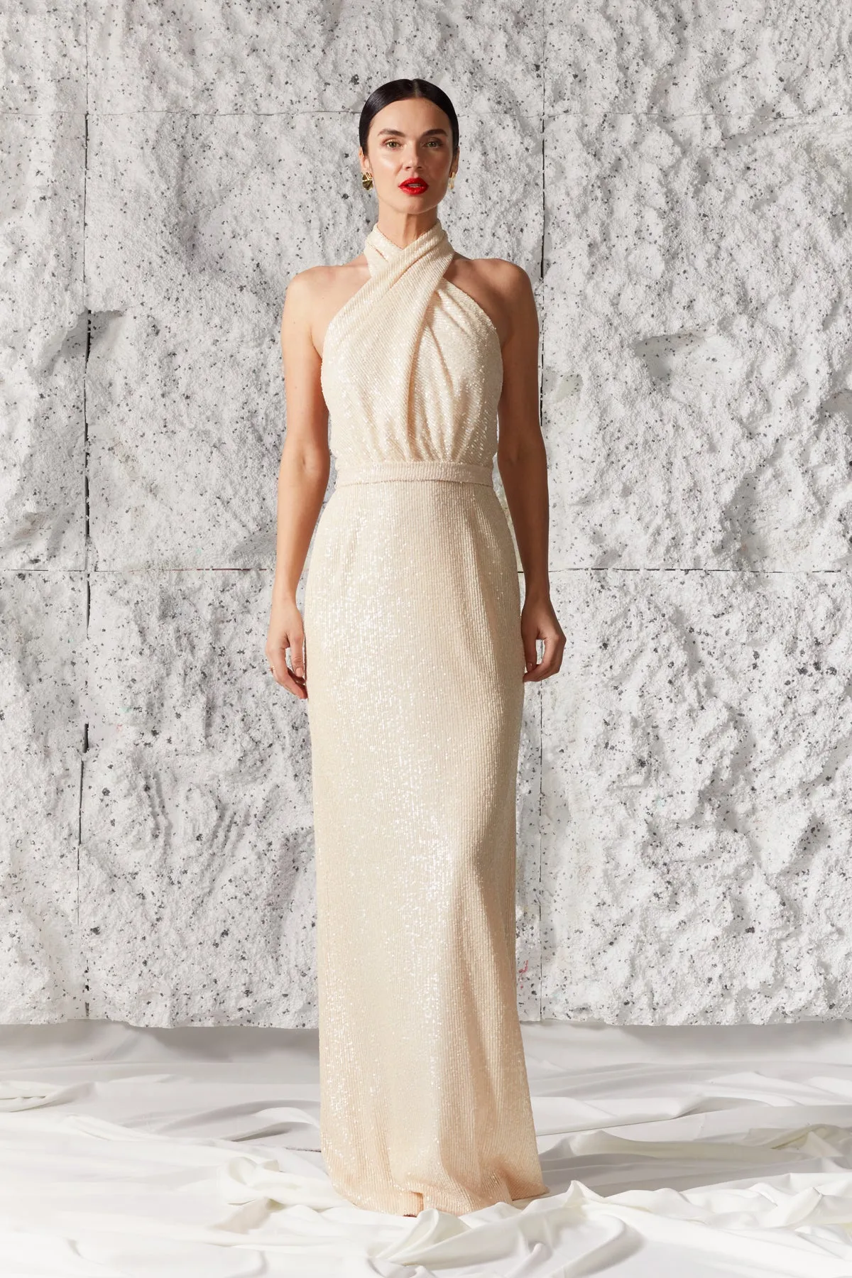 ALTA cream sequin maxi wedding dress