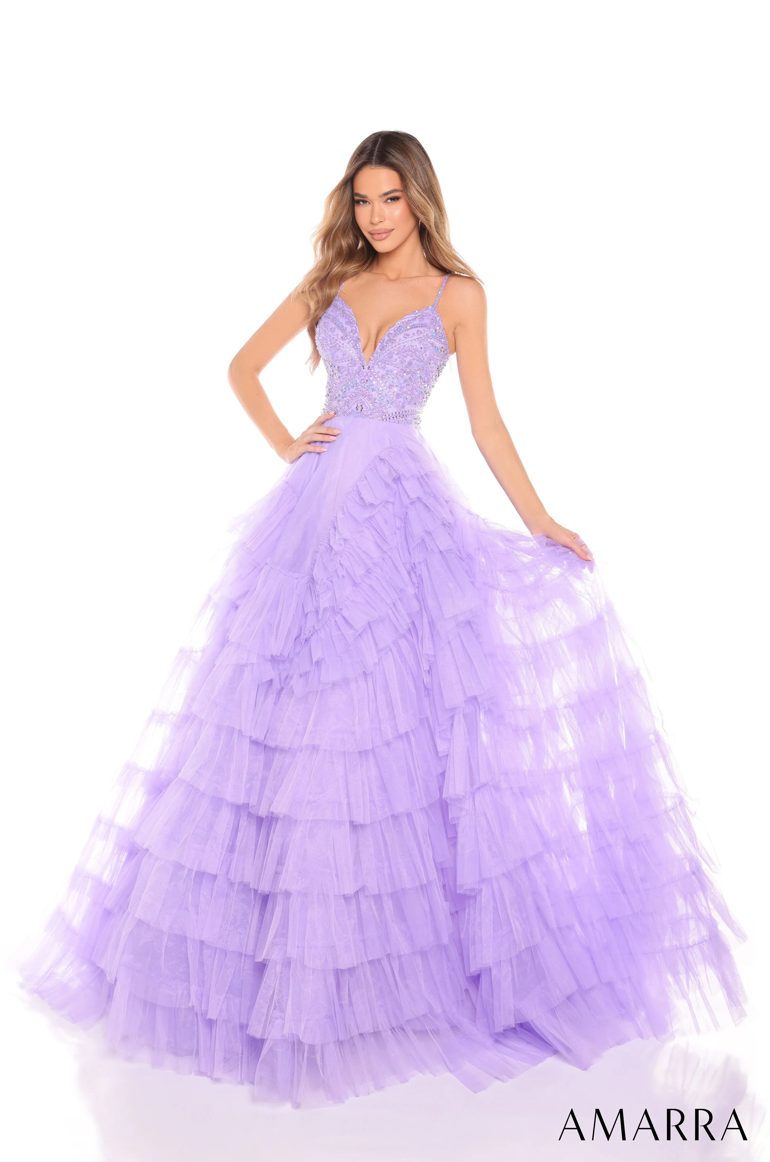 Amarra 88296 Size 8 Hot Pink Layered Ruffle Ballgown Prom Dress Beaded Bodice Formal A Line Pageant Gown