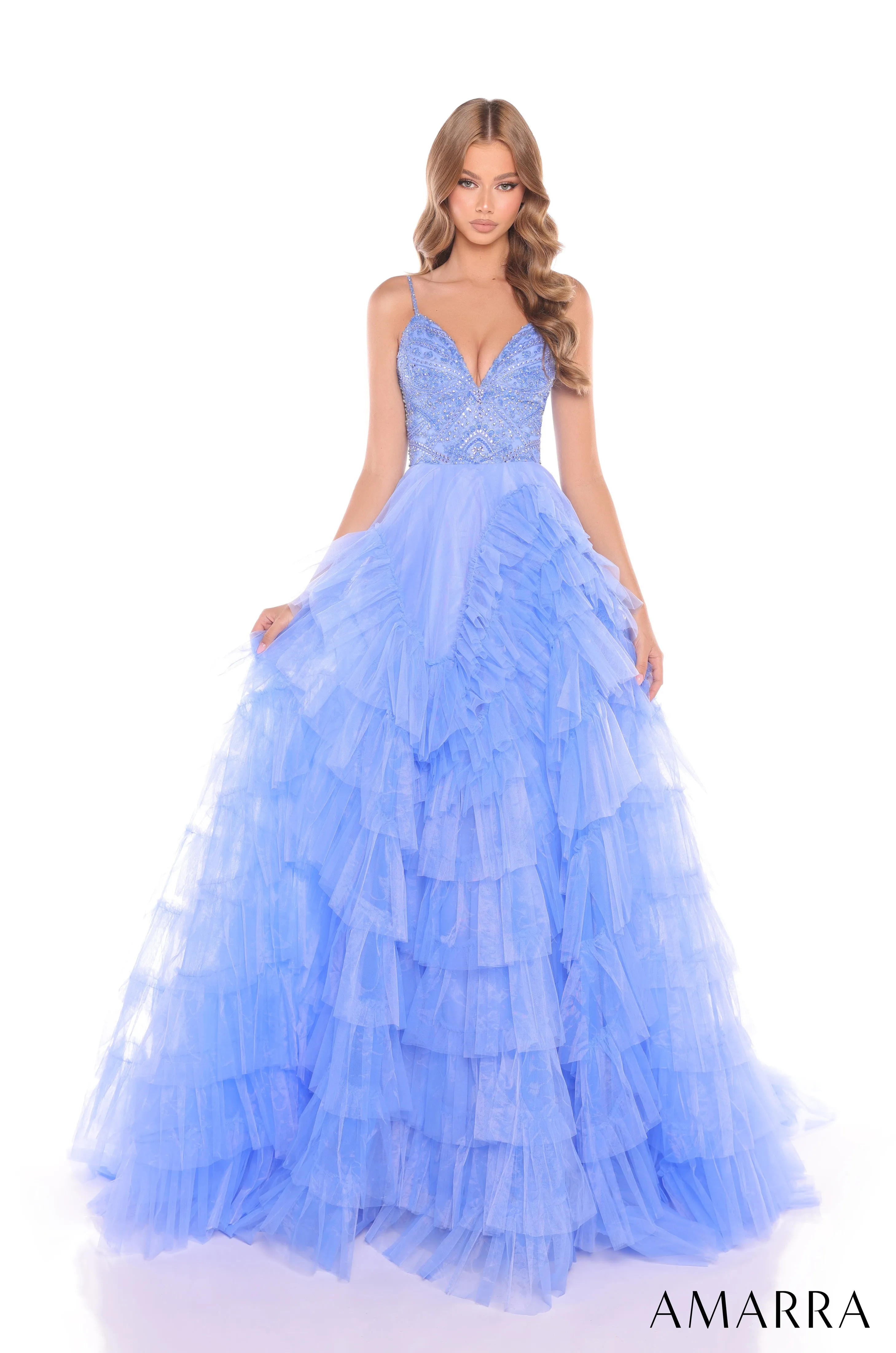 Amarra 88296 Size 8 Hot Pink Layered Ruffle Ballgown Prom Dress Beaded Bodice Formal A Line Pageant Gown
