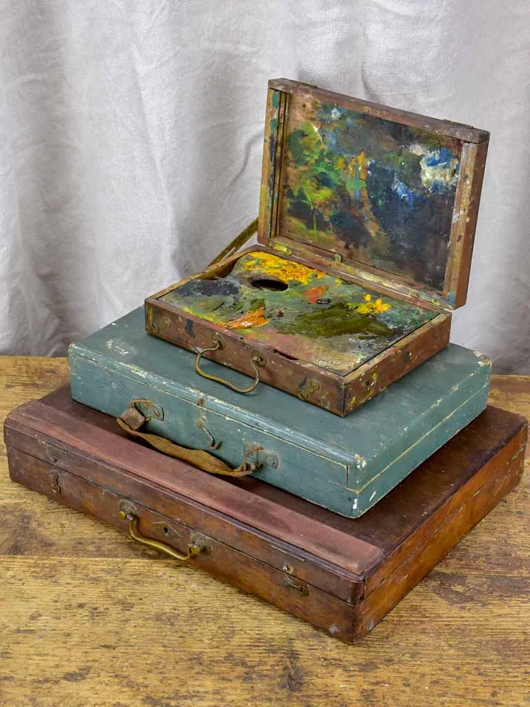 Antique French artist's paint box with palette - large
