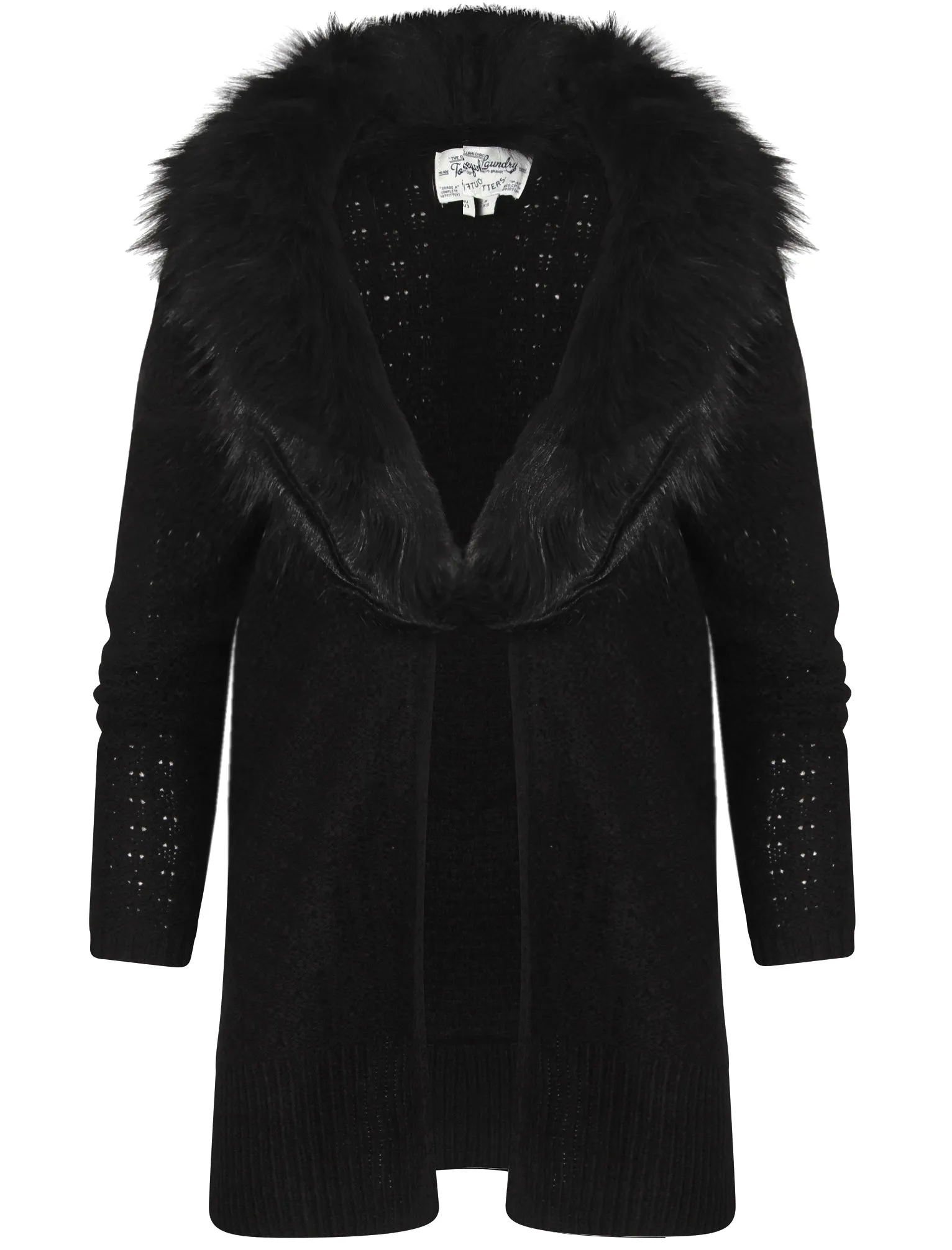 Arkwright Detachable Fur Collar Cardigan in Black - Tokyo Laundry