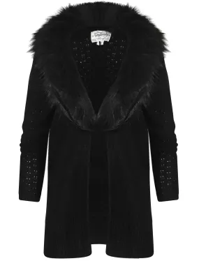 Arkwright Detachable Fur Collar Cardigan in Black - Tokyo Laundry