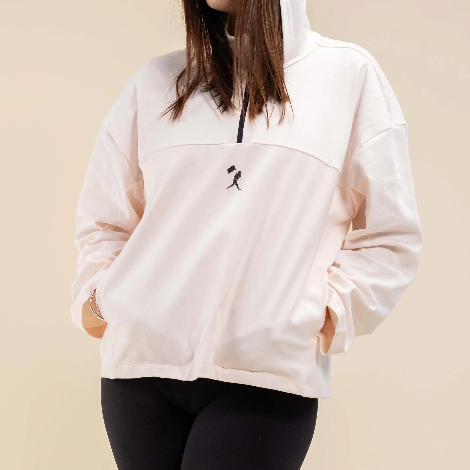 Ballpark Scuba Quarter Zip Women's Hoodie - Pink Marshmallow