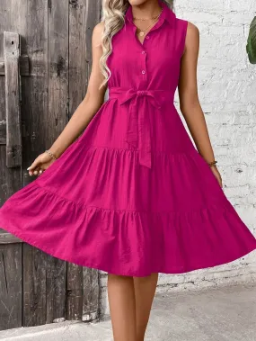 Belted Ruffle Hem Shirt Dress