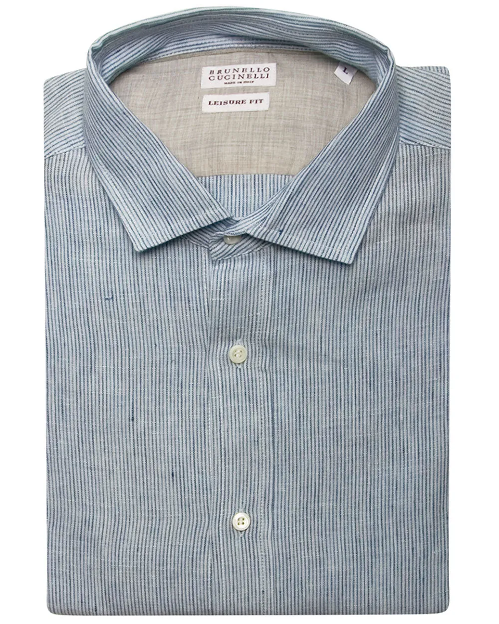 Bianco and Celeste Linen Stripe Sport Shirt