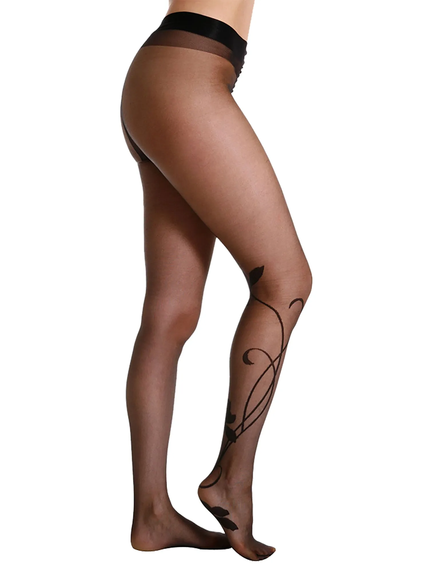 Black Sheer Vine Tights - One Size