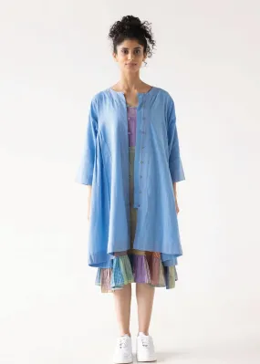 Blue Multi Loose Cotton Over-Lay Dress with Slip