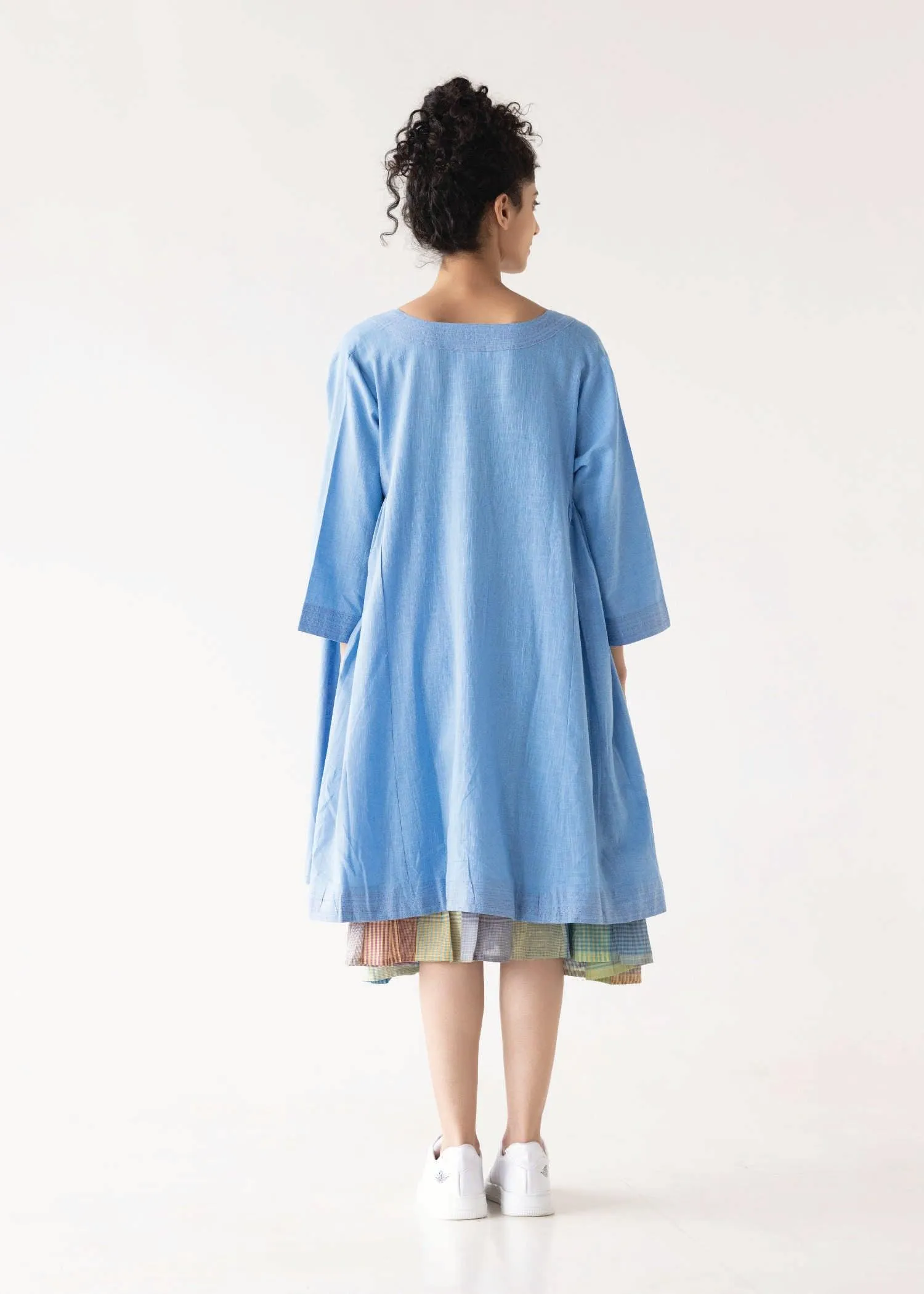 Blue Multi Loose Cotton Over-Lay Dress with Slip