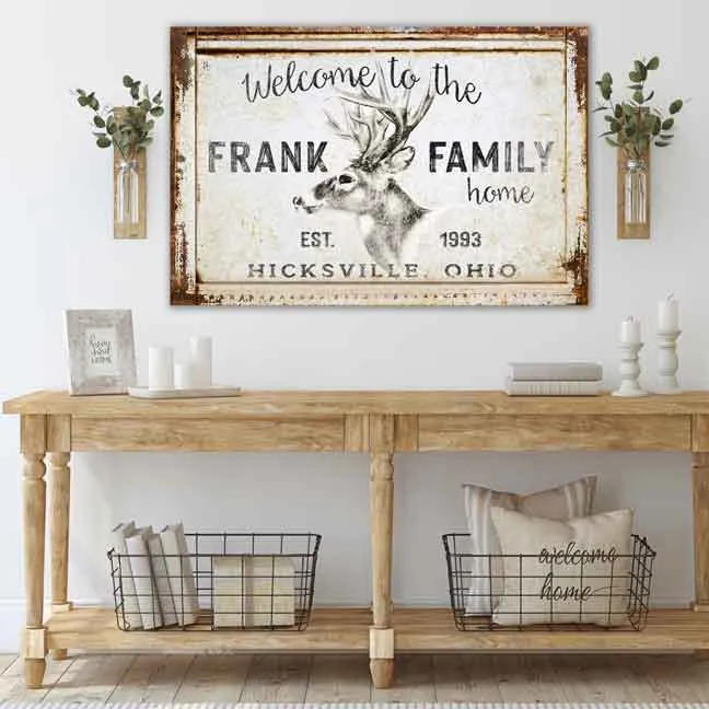 Cabin Decor - Deer Head Sign with Family Name