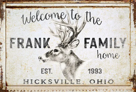Cabin Decor - Deer Head Sign with Family Name