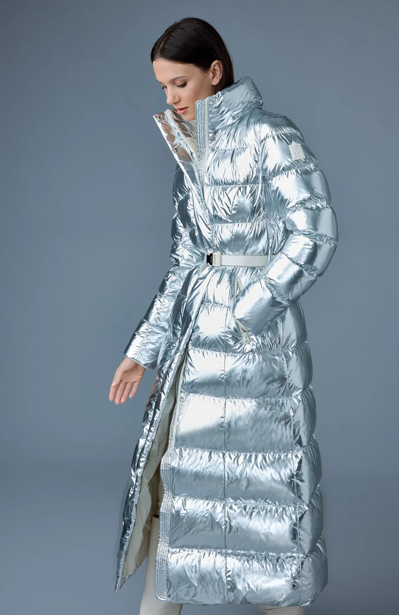 CALINA-M Metallic laminate down maxi coat