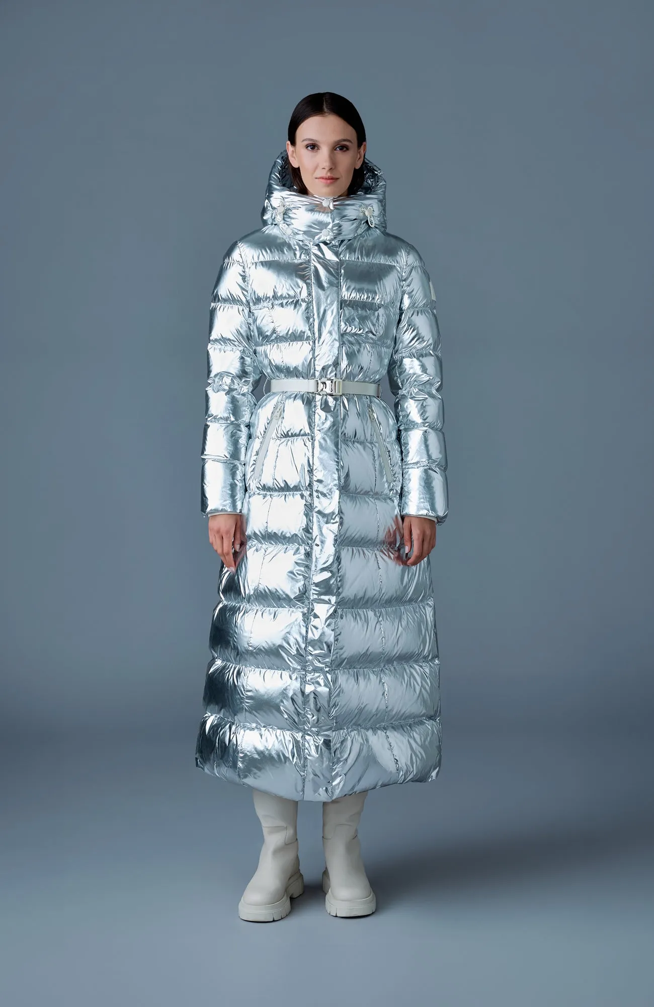CALINA-M Metallic laminate down maxi coat