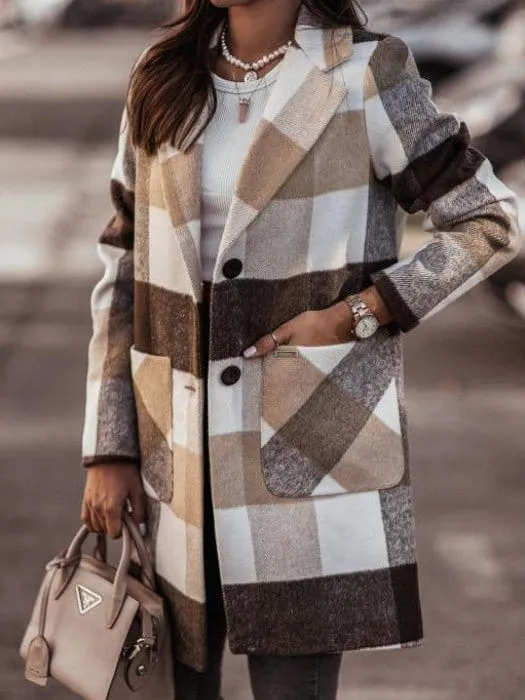 Casual Button-Down Plaid Jacket for Women