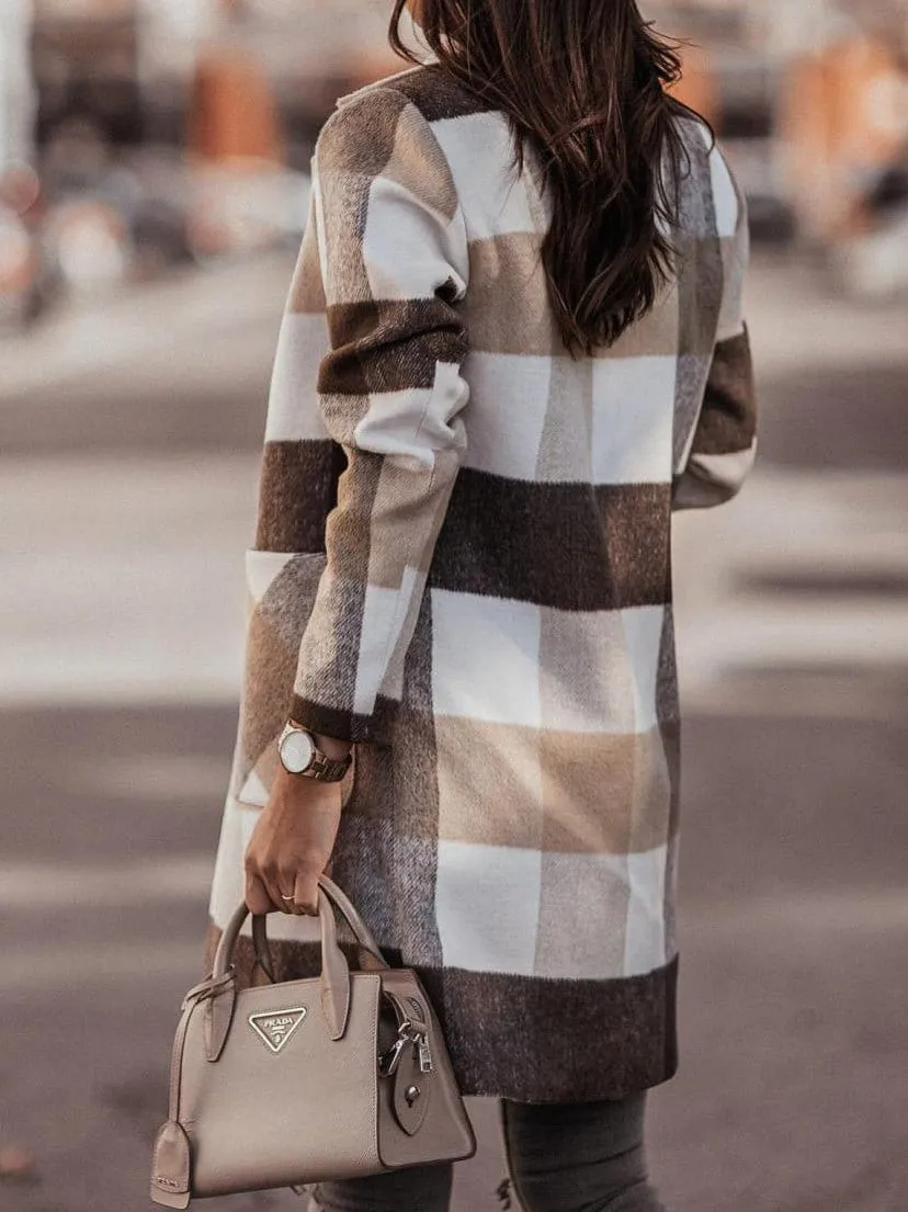 Casual Button-Down Plaid Jacket for Women
