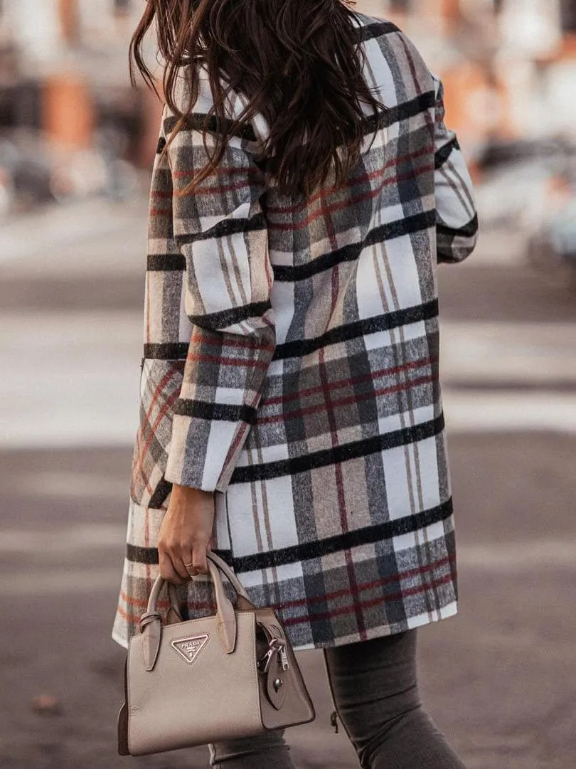 Casual Button-Down Plaid Jacket for Women