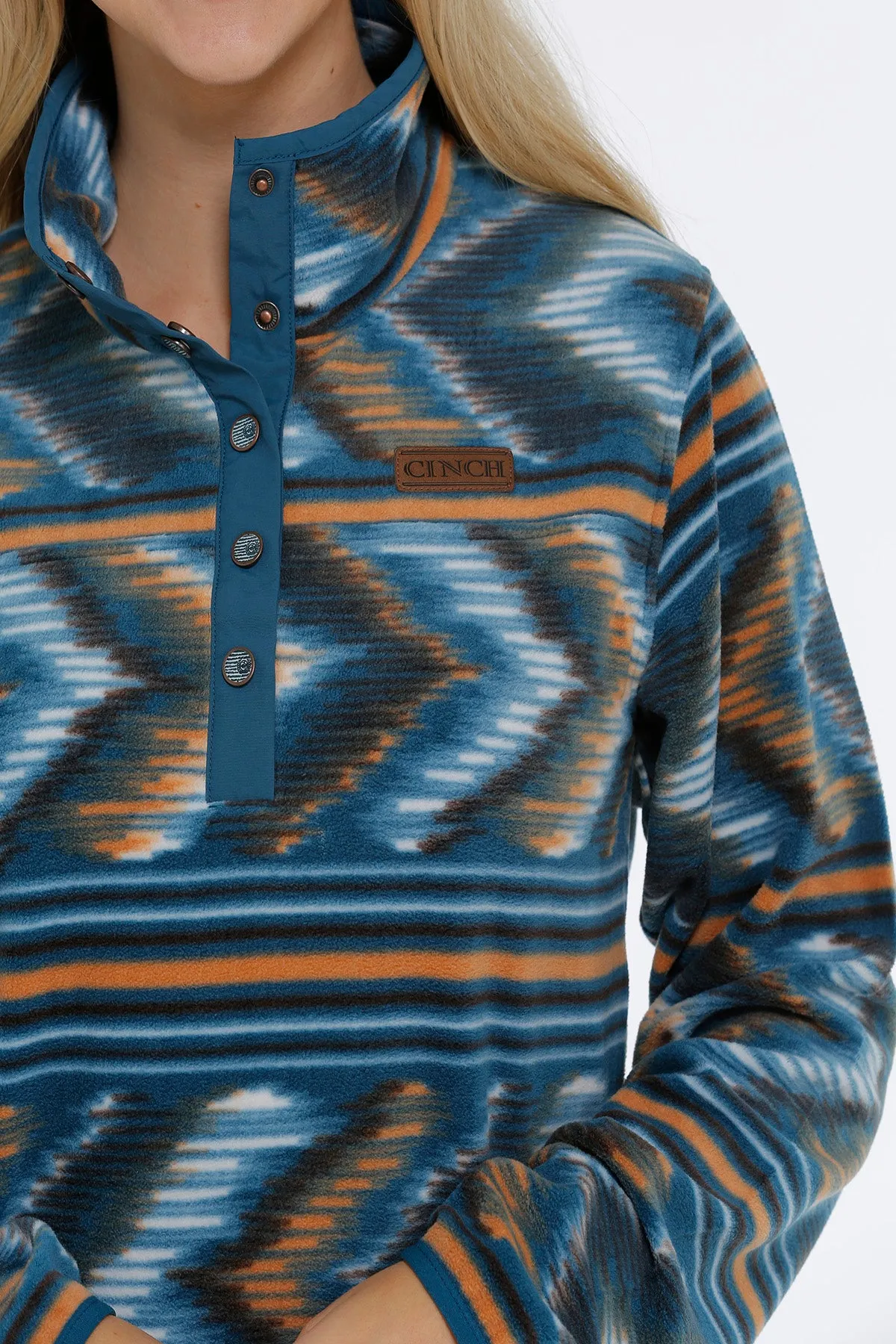'Cinch' Women's Polar Fleece Pullover - Teal Aztec