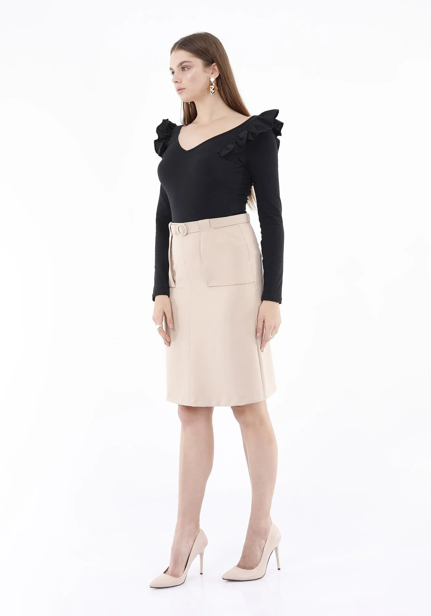 Comfy High Waist Stone Pencil Skirt