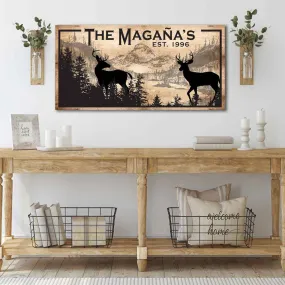 Deer Decor Sign in the Woods Overlooking Mountains