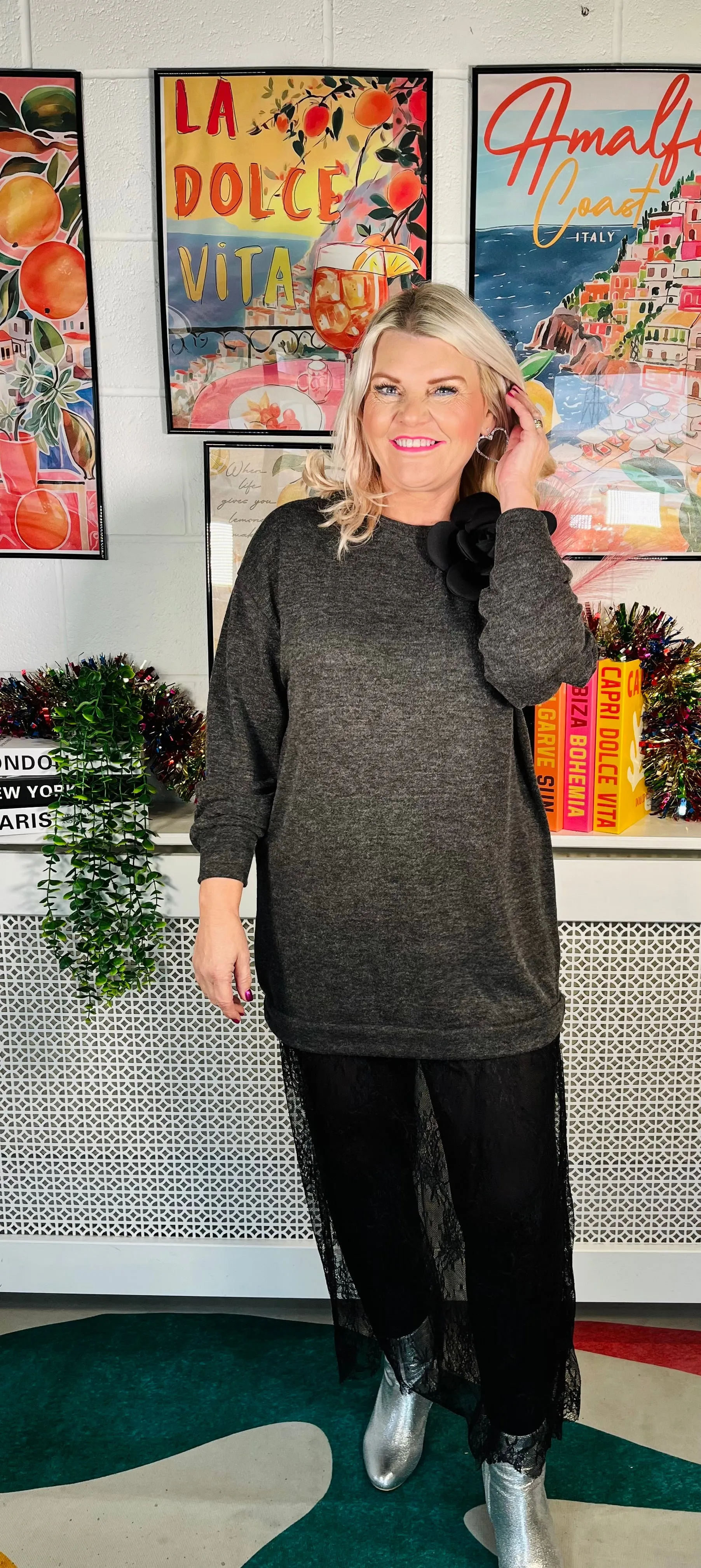 Delicate Hemline Jumper Dress - Charcoal