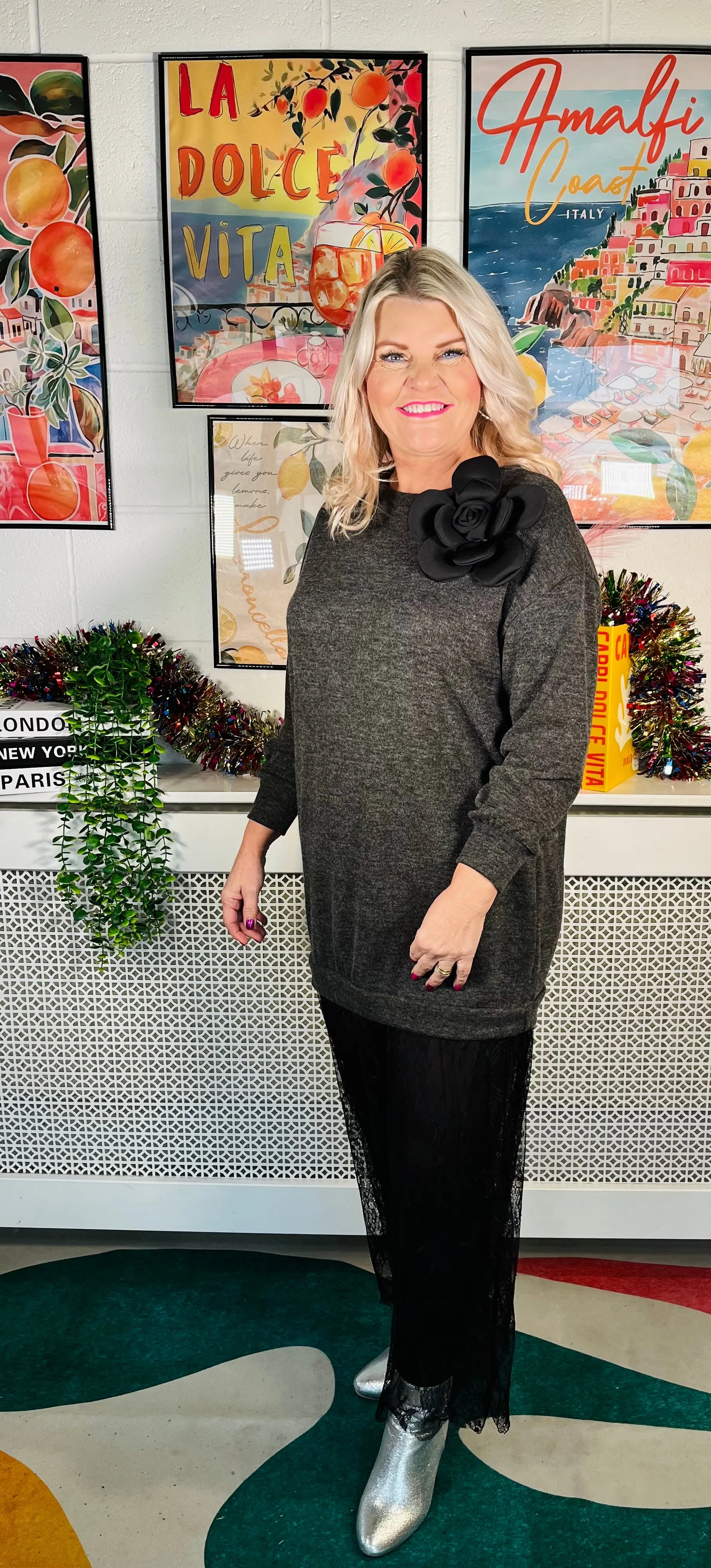 Delicate Hemline Jumper Dress - Charcoal