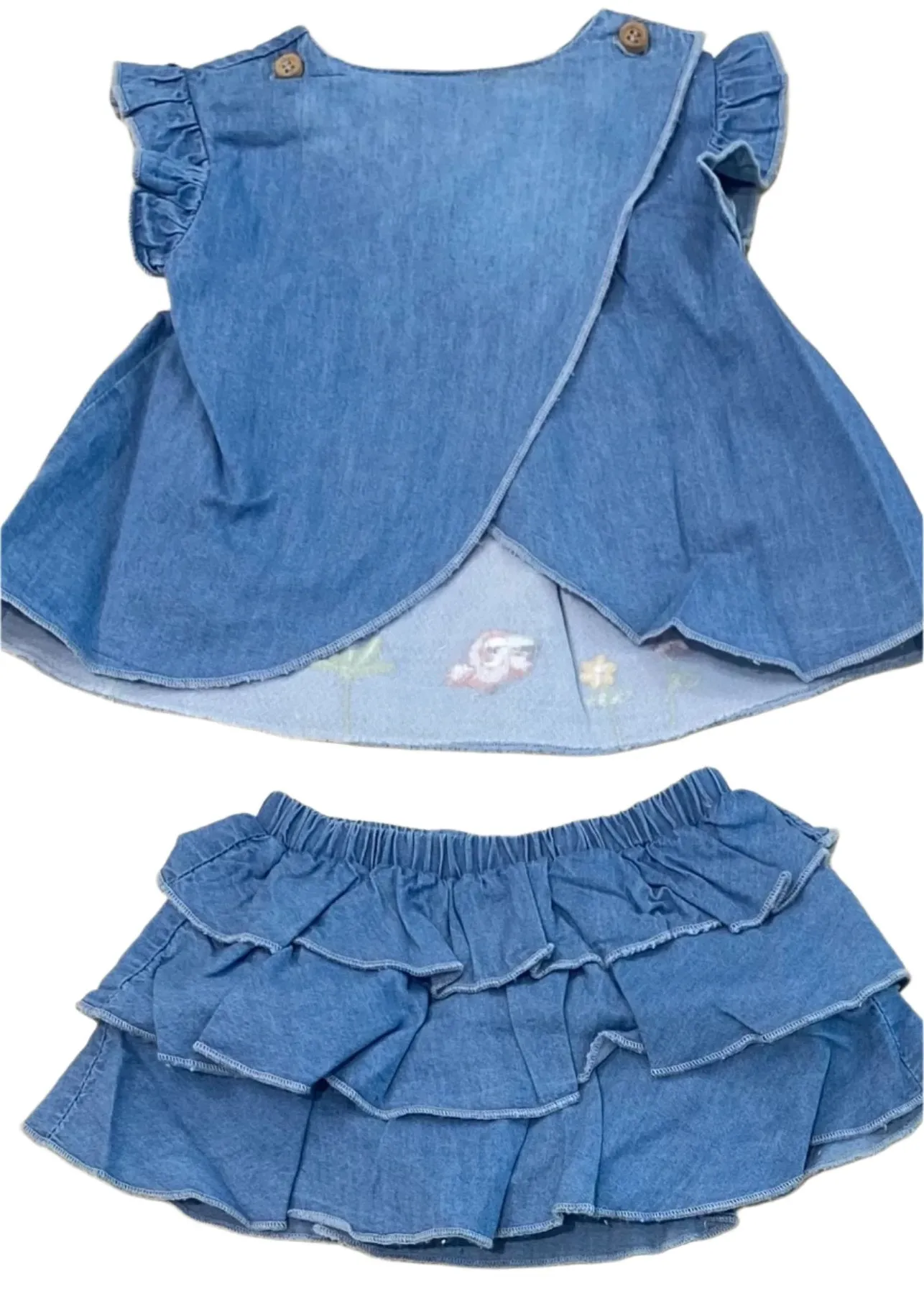 Denim Skirt Set with Embroidery