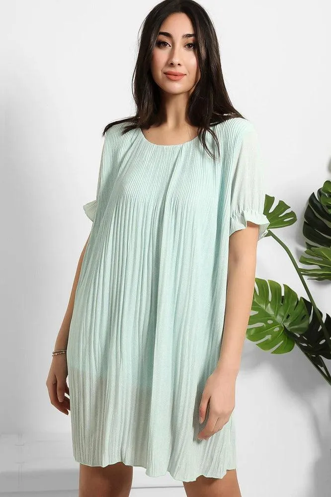 Dotted Print Pleated Shirt Dress
