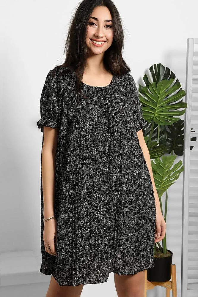 Dotted Print Pleated Shirt Dress