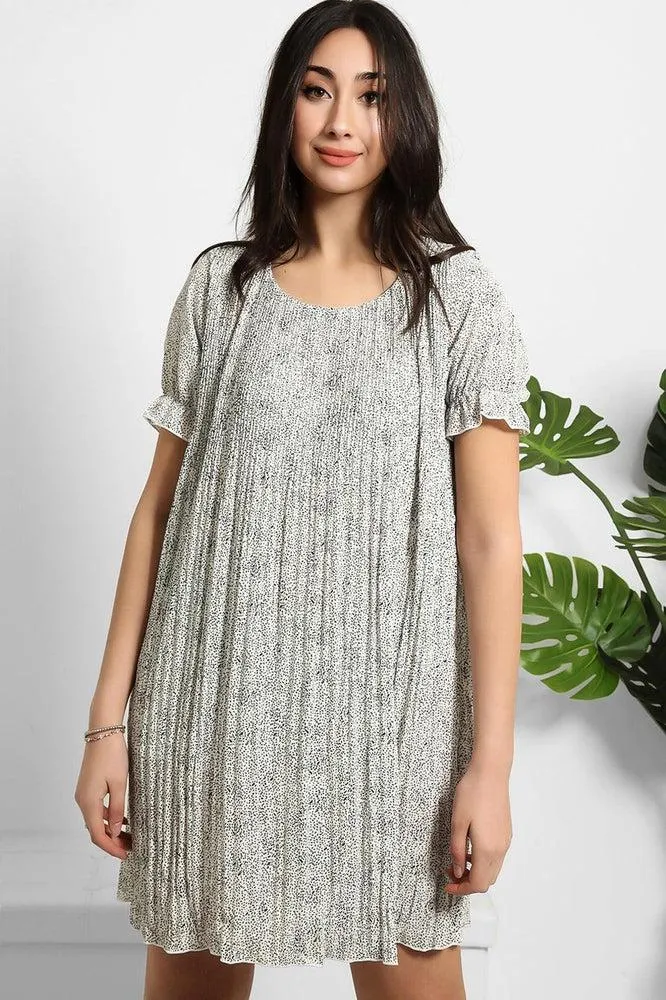 Dotted Print Pleated Shirt Dress
