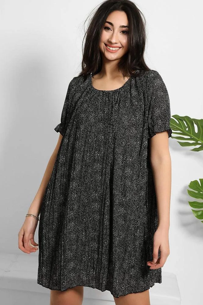 Dotted Print Pleated Shirt Dress