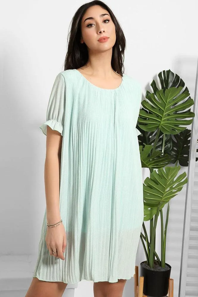 Dotted Print Pleated Shirt Dress