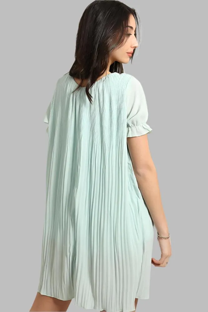 Dotted Print Pleated Shirt Dress