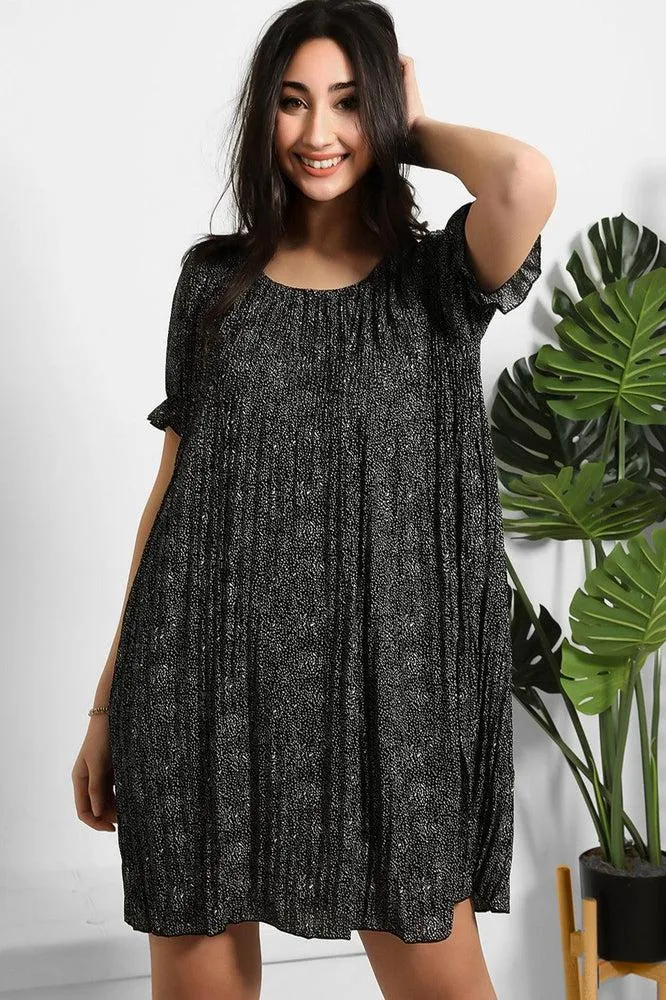 Dotted Print Pleated Shirt Dress