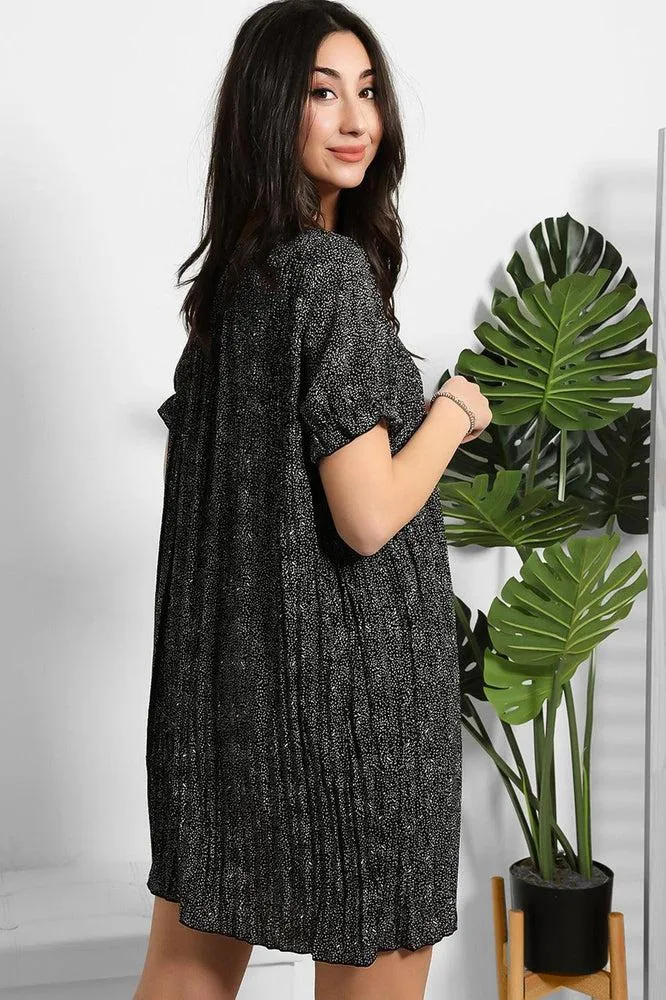 Dotted Print Pleated Shirt Dress