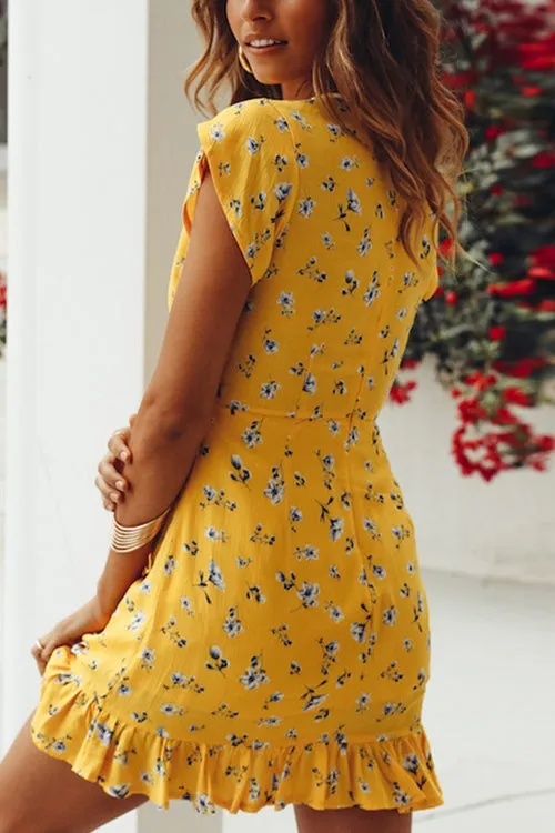 Dunnmall Days of Sunlight Ruffle Floral Dress