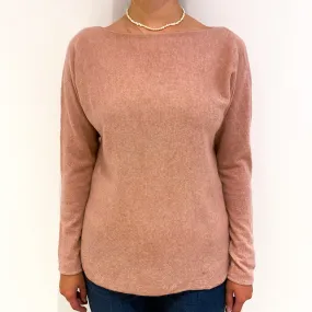 Faded Heather Pink Cashmere Longline Crew Neck Jumper Small